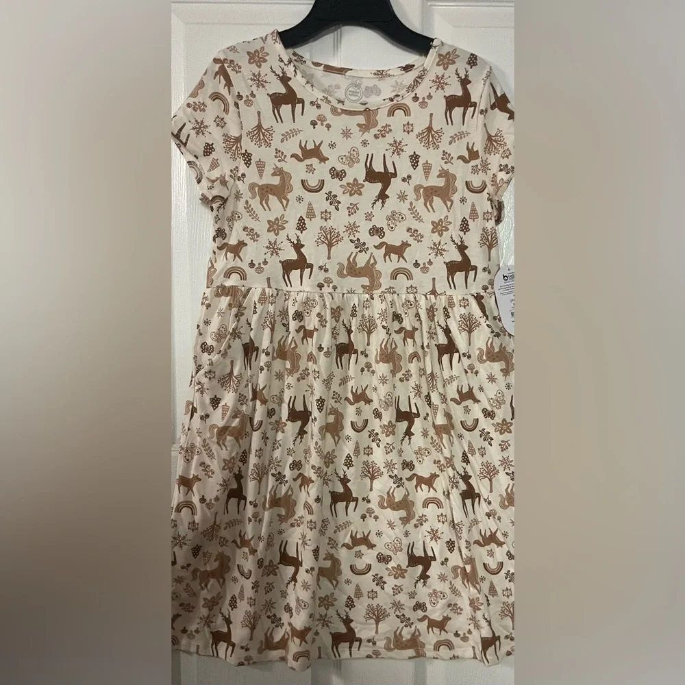 🔴 3/$12 WonderNation Ivory Dress‎ with Brown Animal/Nature Pattern! NWT!